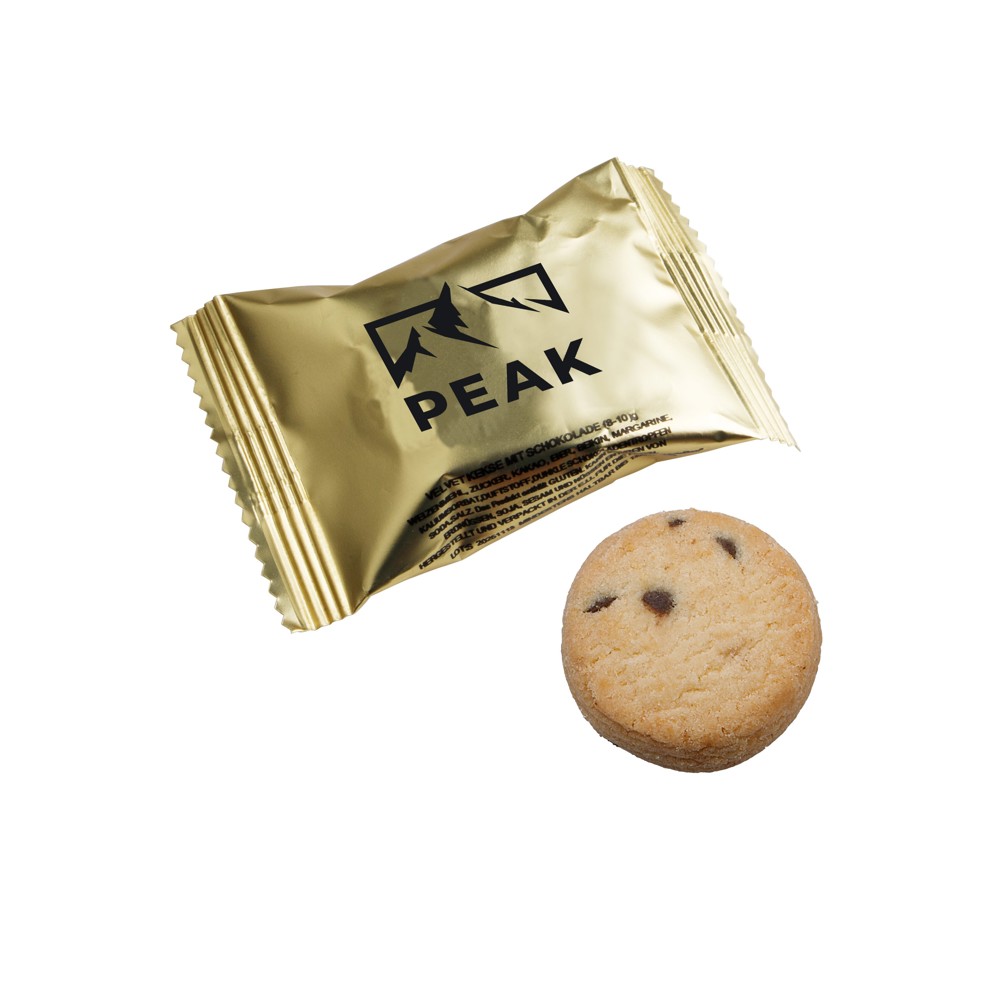 Einzeln verpackter Keks in bedruckter Folie