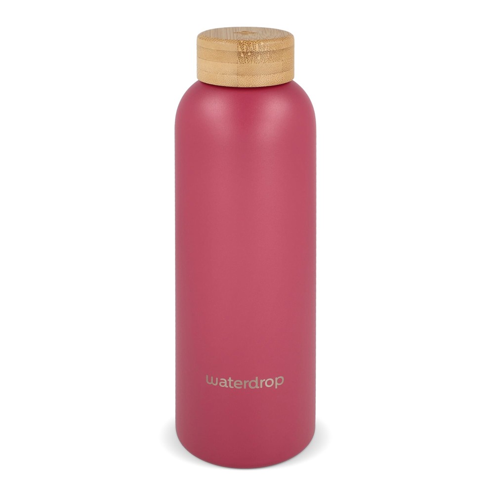 Waterdrop Edelstahlflasche mit Bambusdeckel 600 ml - Dunkelrosé