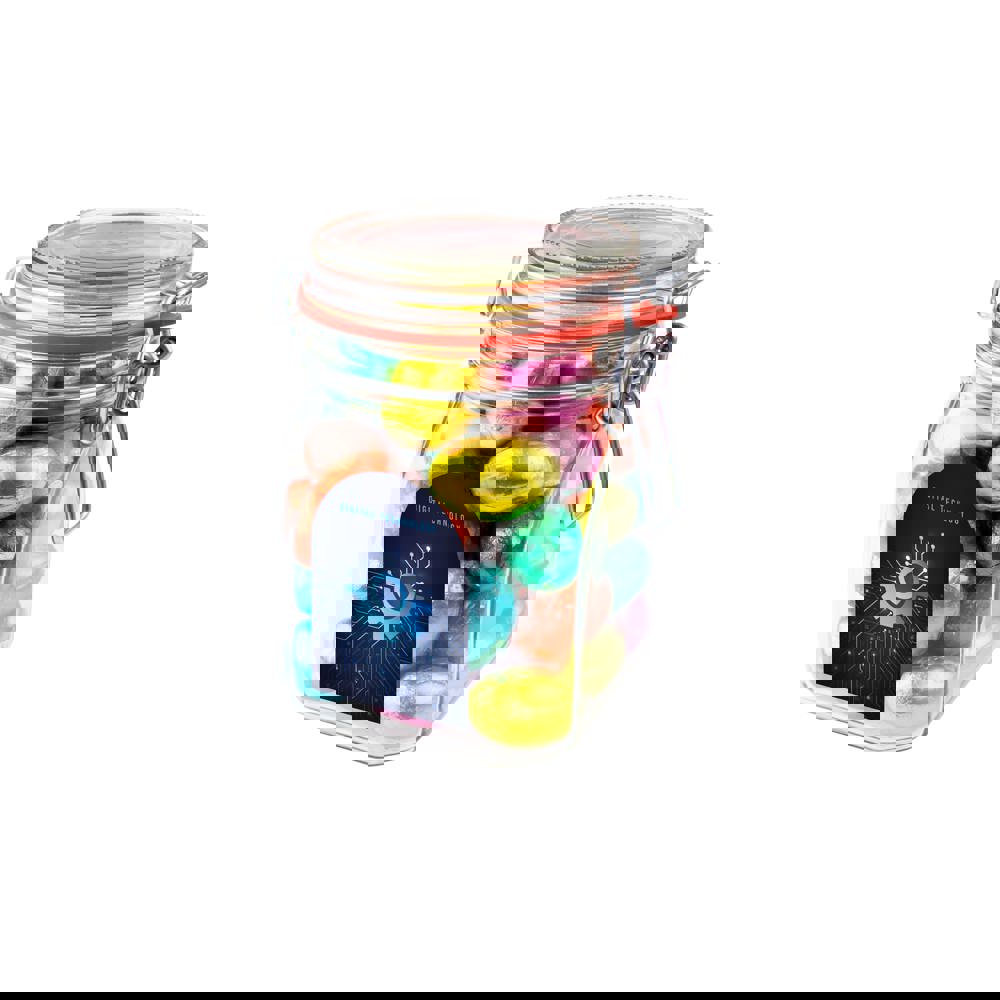 Weckglas 0,9 Liter, gefüllt mit Süßigkeiten