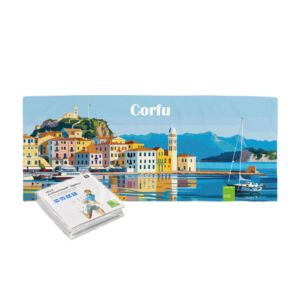 rPET ActiveTowel® Sports 100x40 cm im Polybeutel individueller Klappkarte, All-Inclusive-Paket