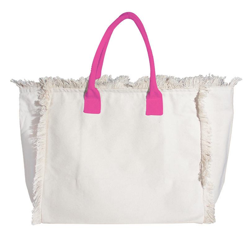 Organic Fairtrade Strandtasche *Lola* mit farbigen Henkeln black - neon pink
