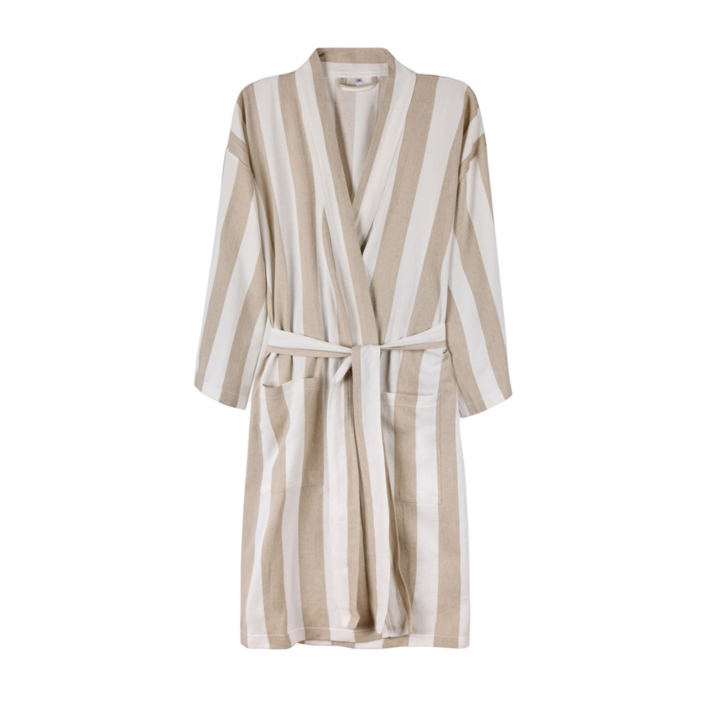 VINGA Ornos GRS Hamam-Bademantel S/M - beige, weiß (± PMS 13-0401 TPG/ ± PMS White)